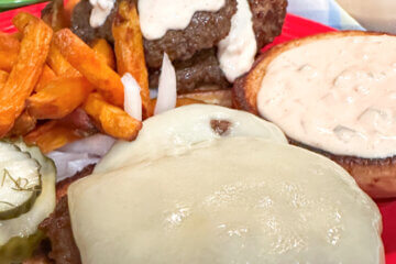 Copycat Lum's Ollie Burger, with text overlay of recipe name.