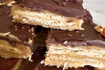 Triple Decker Saltine Toffee Bars, with recipe name text overlay.