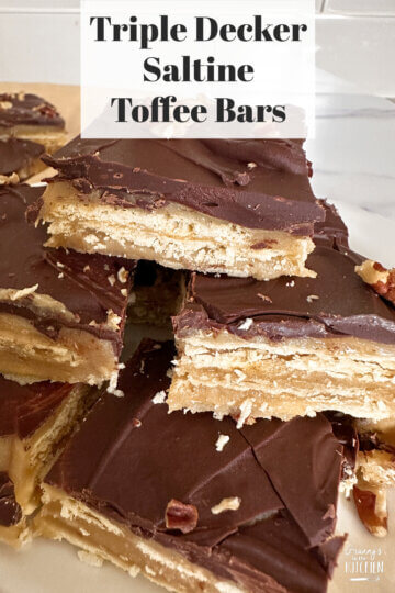 Triple Decker Saltine Toffee Bars, with recipe name text overlay.