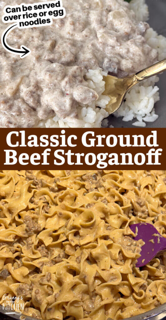 Classic Ground Beef Stroganoff Pinterest Image.