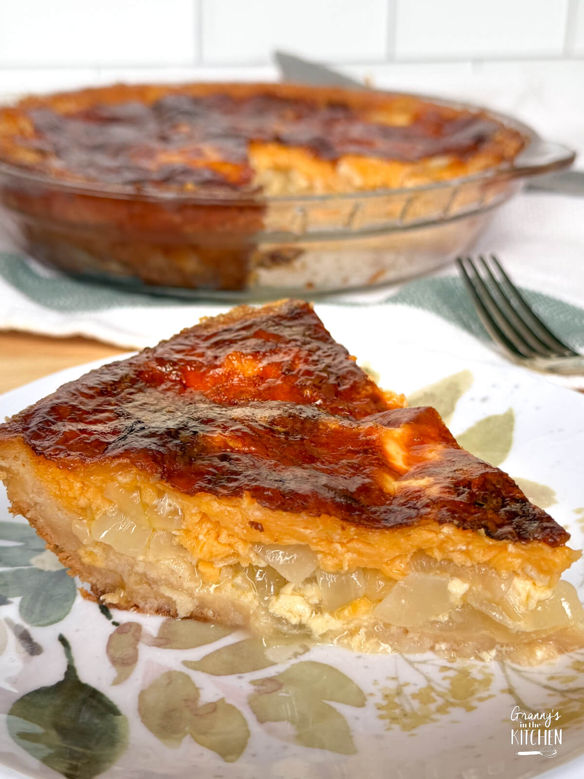 slice of pie with onions.
