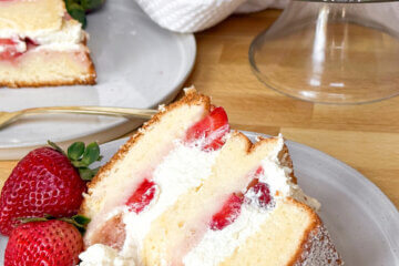 Strawberry Chiffon Cake, with text overlay of recipe name.