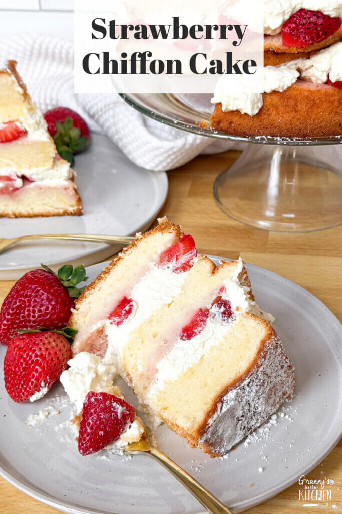 Strawberry Chiffon Cake, with text overlay of recipe name.