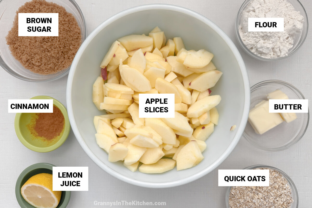 apple crisp ingredients with text labels.
