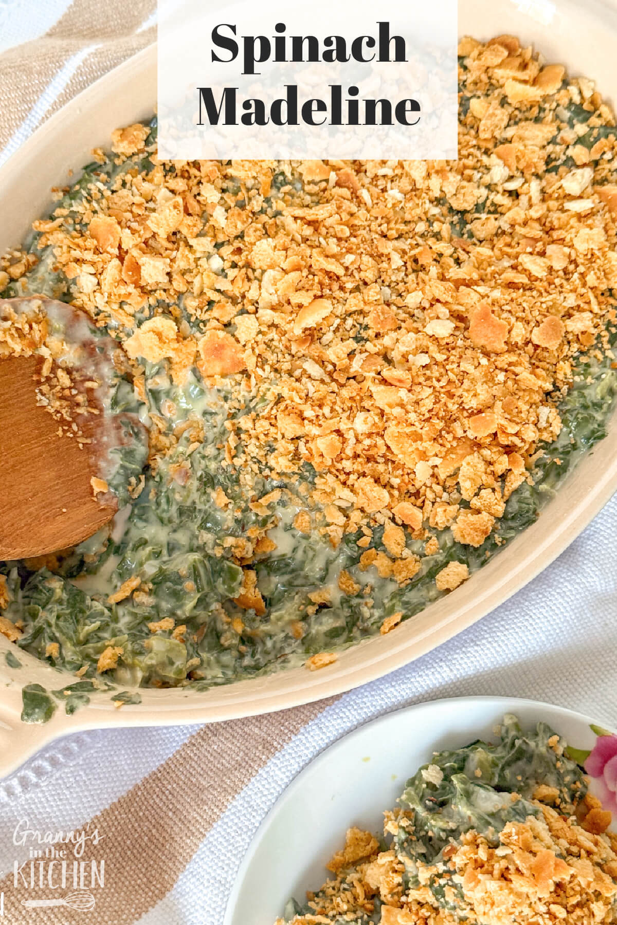 Spinach Madeline recipe photo, with text overlay of recipe name.