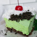 slice of minty green Grasshopper pie.