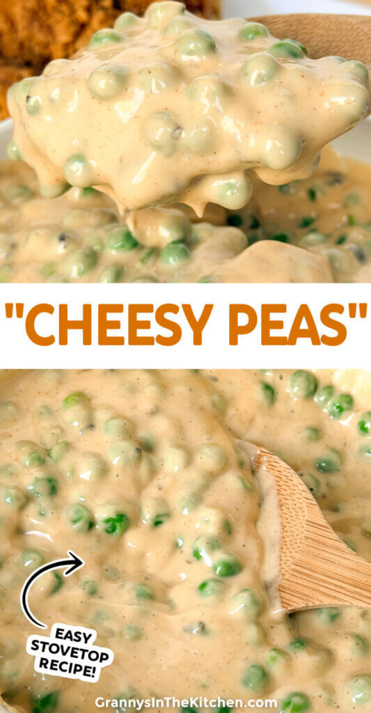 Cheesy Peas Pinterest Image.