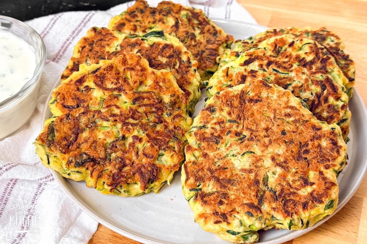 plate of homemade zucchini fritters.