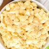 top-down view of a bowl of egg salad with text overlay "Classic Egg Salad."