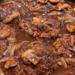 salisbury steak in pan.